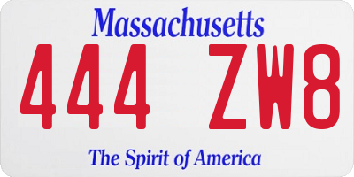 MA license plate 444ZW8
