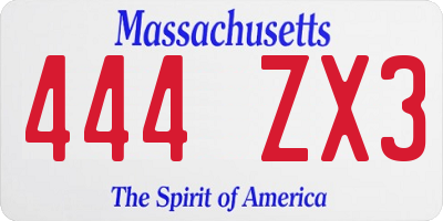 MA license plate 444ZX3
