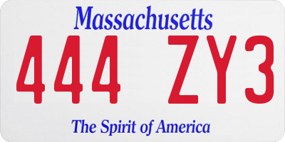 MA license plate 444ZY3