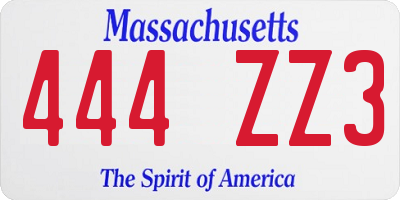 MA license plate 444ZZ3