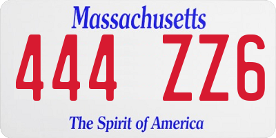 MA license plate 444ZZ6