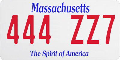MA license plate 444ZZ7