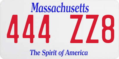 MA license plate 444ZZ8