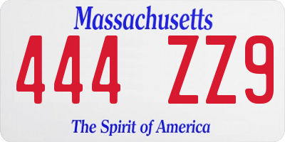 MA license plate 444ZZ9