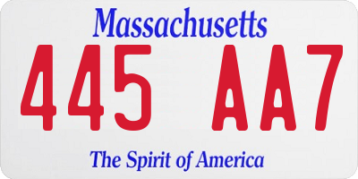 MA license plate 445AA7
