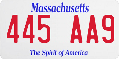 MA license plate 445AA9