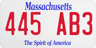 MA license plate 445AB3