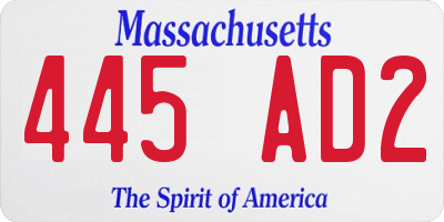 MA license plate 445AD2
