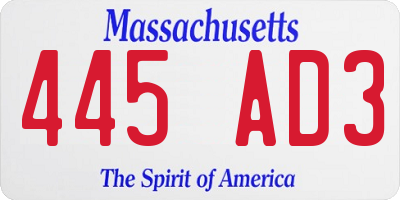 MA license plate 445AD3