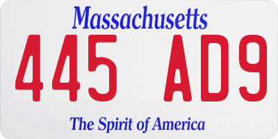MA license plate 445AD9