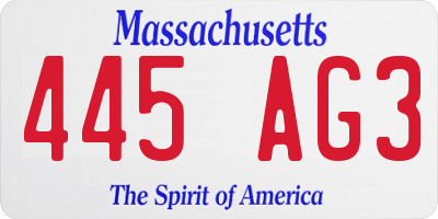 MA license plate 445AG3