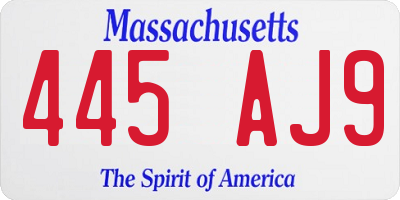 MA license plate 445AJ9