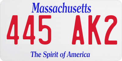 MA license plate 445AK2