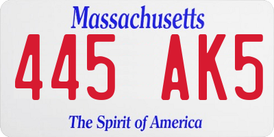 MA license plate 445AK5