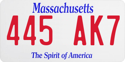 MA license plate 445AK7