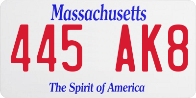 MA license plate 445AK8