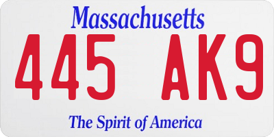 MA license plate 445AK9