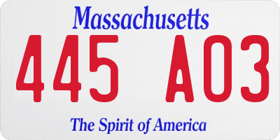 MA license plate 445AO3