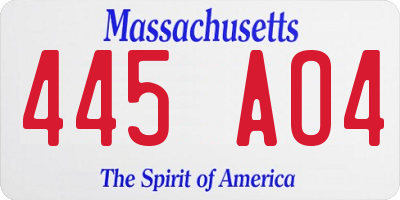MA license plate 445AO4