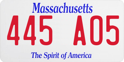 MA license plate 445AO5