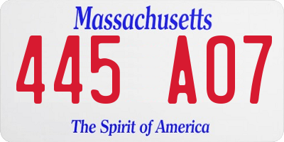 MA license plate 445AO7