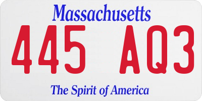 MA license plate 445AQ3