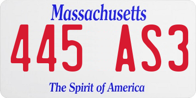 MA license plate 445AS3