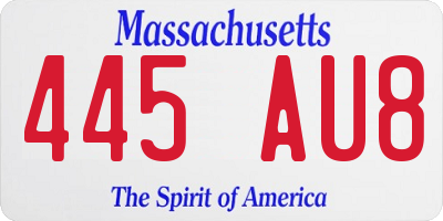 MA license plate 445AU8