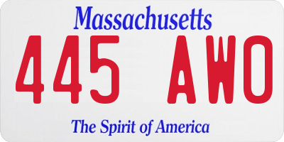 MA license plate 445AW0