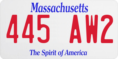 MA license plate 445AW2
