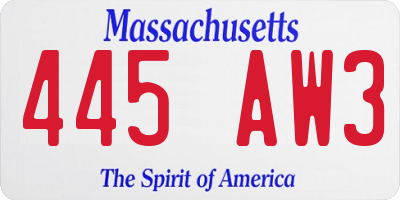 MA license plate 445AW3