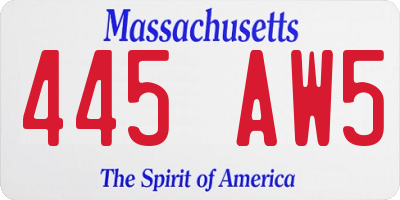 MA license plate 445AW5