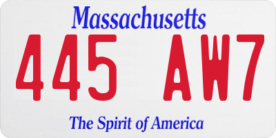 MA license plate 445AW7