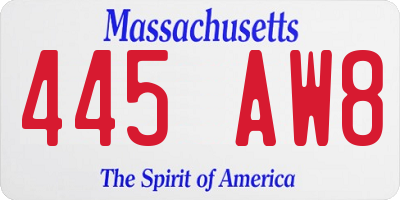 MA license plate 445AW8