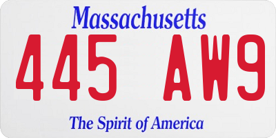 MA license plate 445AW9