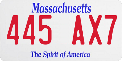 MA license plate 445AX7