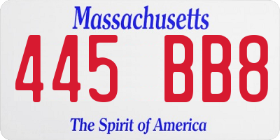 MA license plate 445BB8