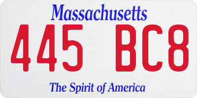 MA license plate 445BC8