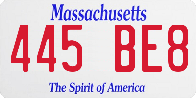 MA license plate 445BE8