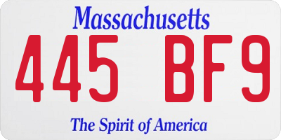MA license plate 445BF9
