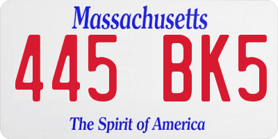 MA license plate 445BK5