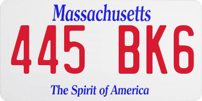 MA license plate 445BK6