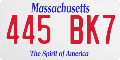MA license plate 445BK7
