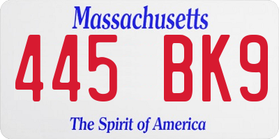 MA license plate 445BK9