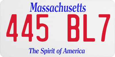 MA license plate 445BL7