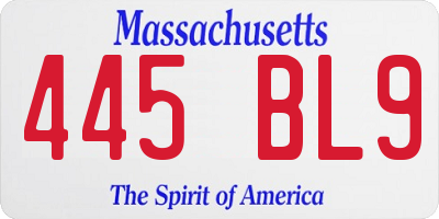 MA license plate 445BL9