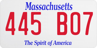 MA license plate 445BO7
