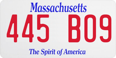 MA license plate 445BO9