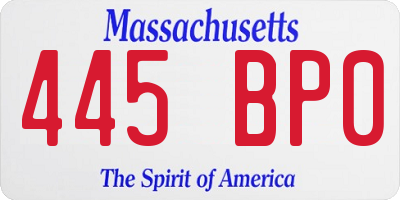 MA license plate 445BP0