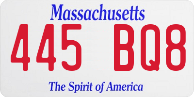 MA license plate 445BQ8